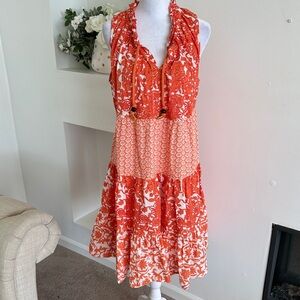 Chelsea & Theodore Red and White Floral Midi Dress